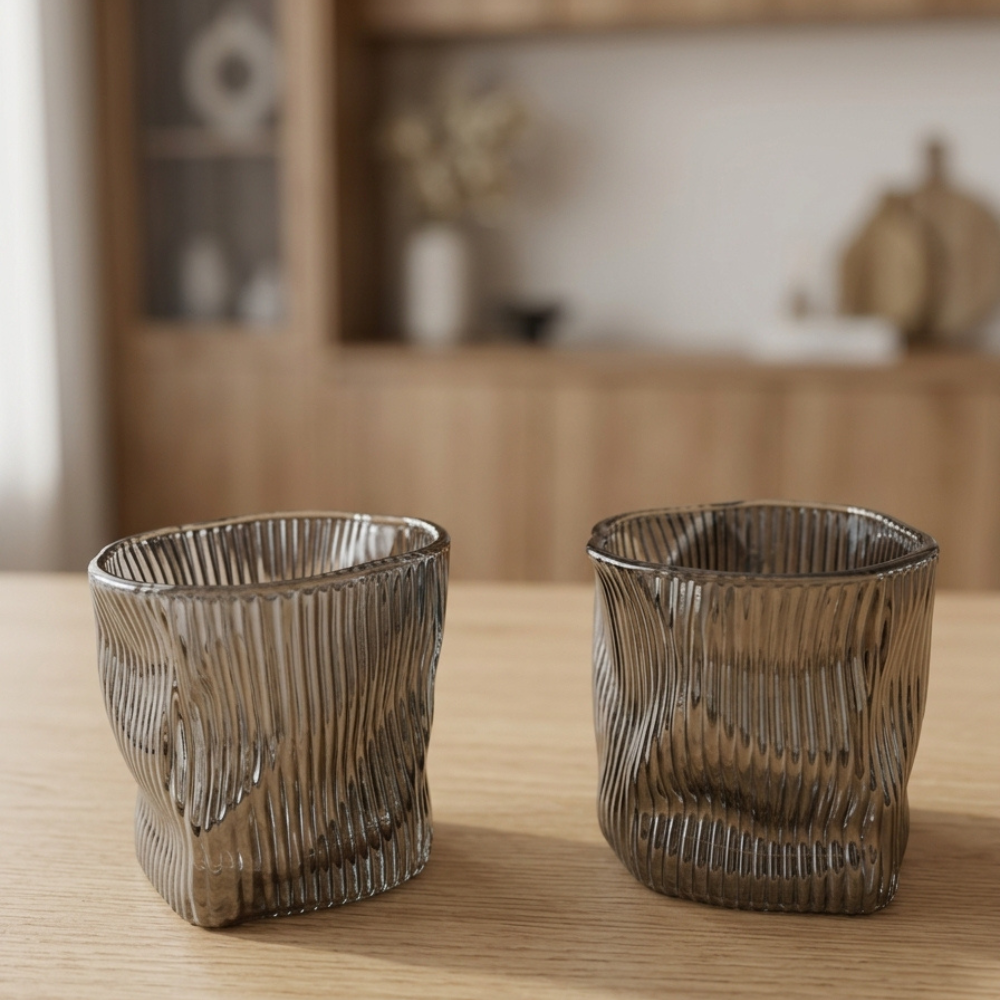Set x6 vasos bajos curved gray