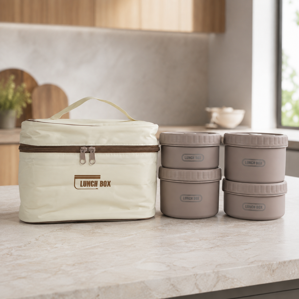 Lunchera Térmica taupe con cuatro contenedores herméticos