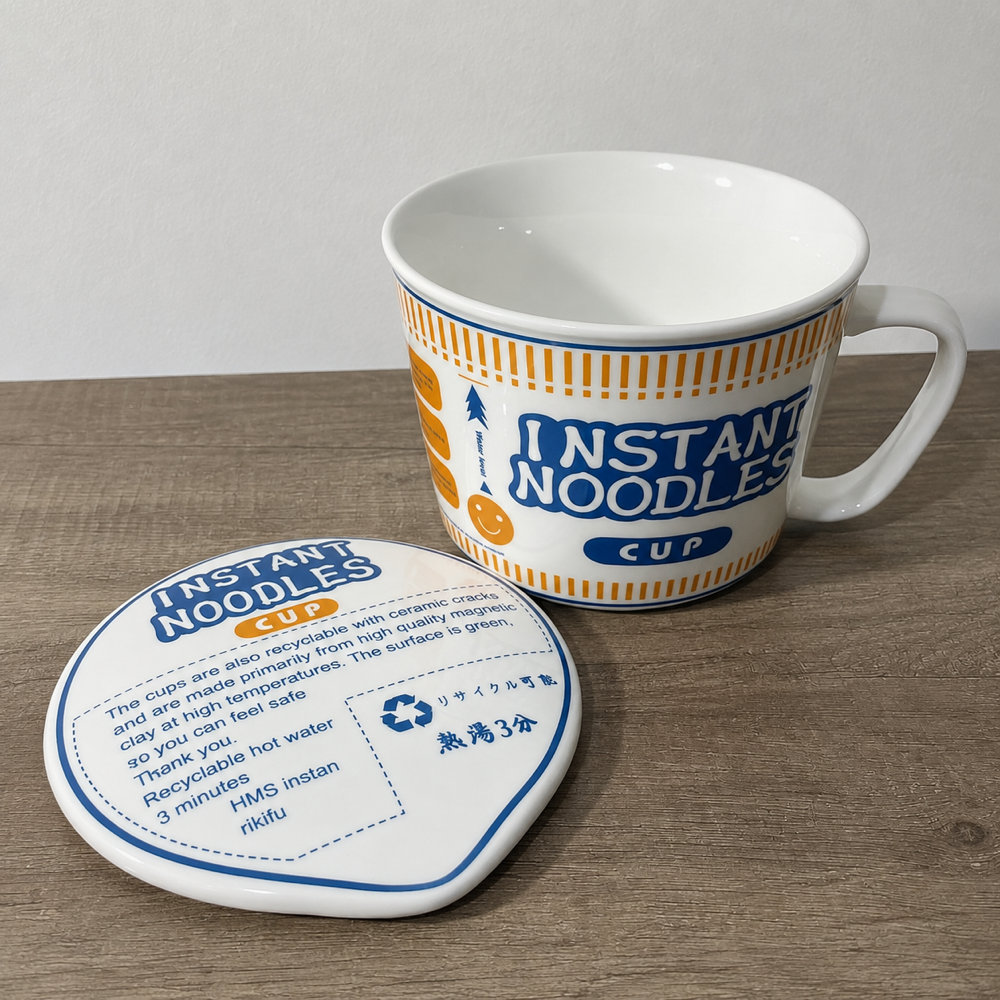 Bowl Cerámico para Ramen abierto en diseño azul y naranja