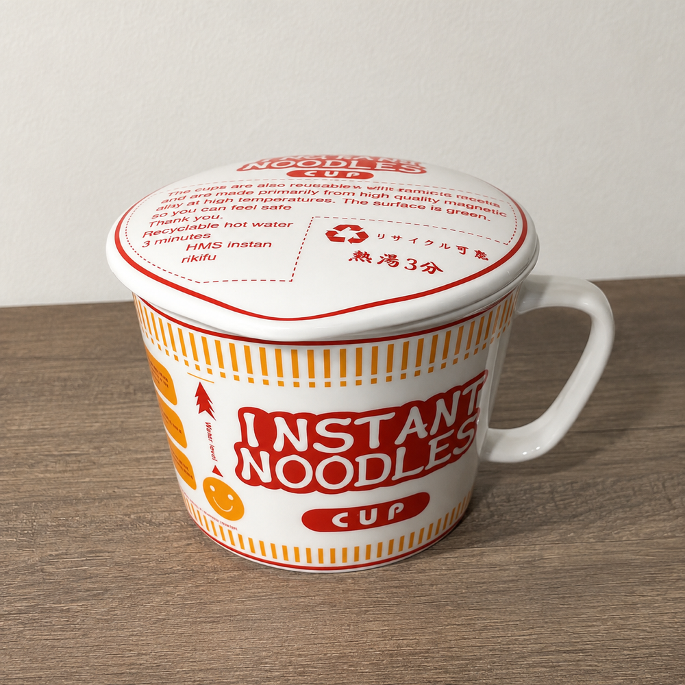 Bowl Cerámico para Ramen cerrado en diseño rojo y naranja