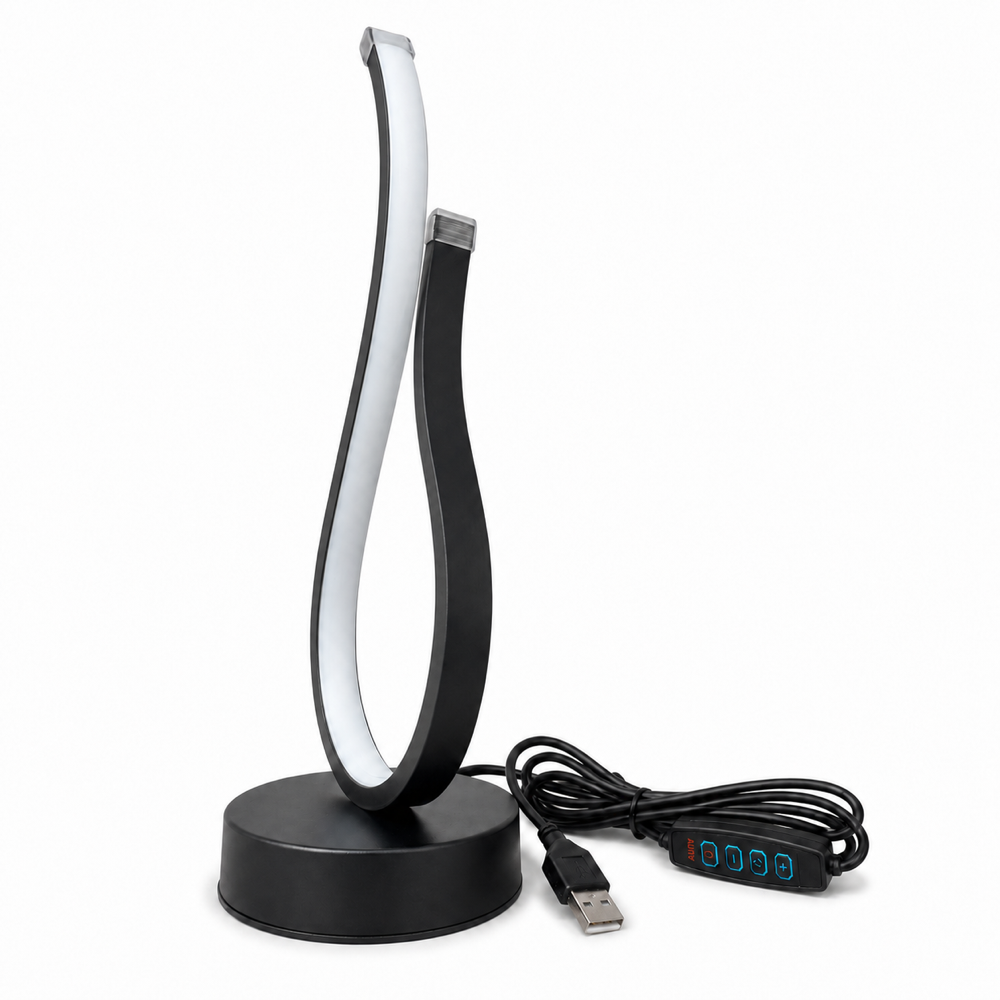 Lámpara LED de Escritorio Bucle 2 USB sobre fondo blanco