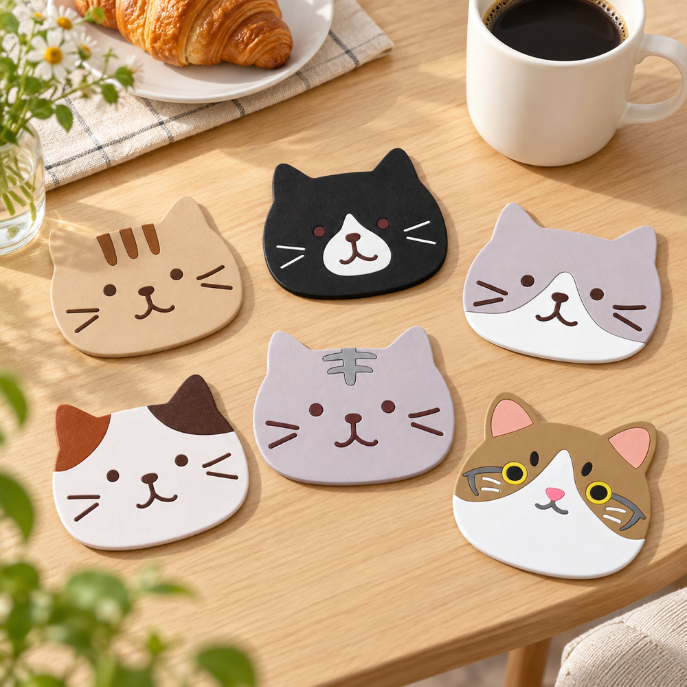 Posavasos de Gatitos, 6 diseños surtidos, fotografía ambientada del producto RM48-6